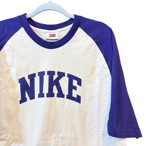 Vintage Nike Team Raglan T-Shirt Mens Large White Purple Baseball Tee 90s 00 y2k